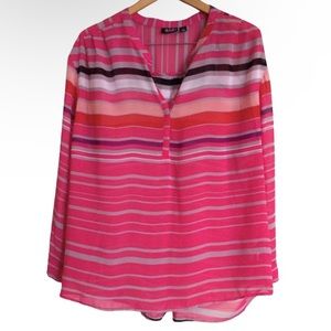 A.N.A Striped Long Sleeve Pink and Gray Blouse 2X